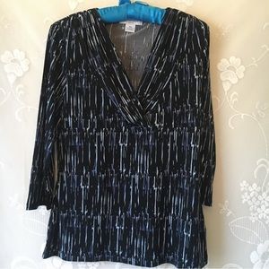 Liz Claiborne Blue and Black Chic Artsy Blouse